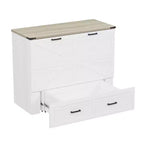 Letto a scomparsa Murphy grigio/bianco con cassetto e stazione di ricarica, piazza e mezzo/matrimoniale, per 1-2 persone