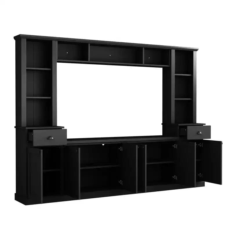 Mobile TV/Libreria Bianco/Nero con Ponte, Porta TV e Mensole, Adatto a TV fino a 75", Montaggio per 2 Persone