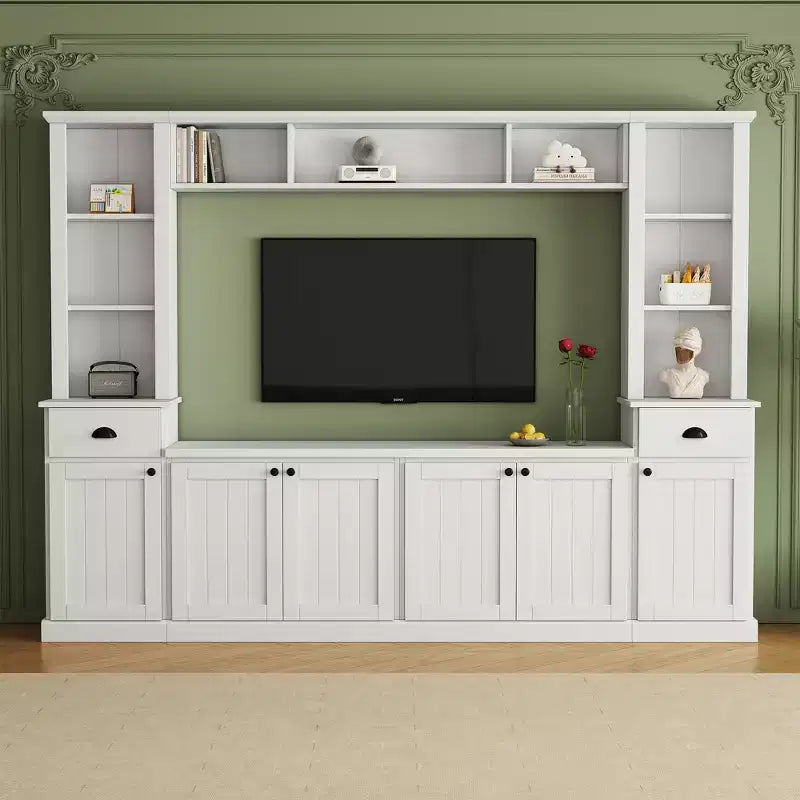 Mobile TV/Libreria Bianco/Nero con Ponte, Porta TV e Mensole, Adatto a TV fino a 75", Montaggio per 2 Persone
