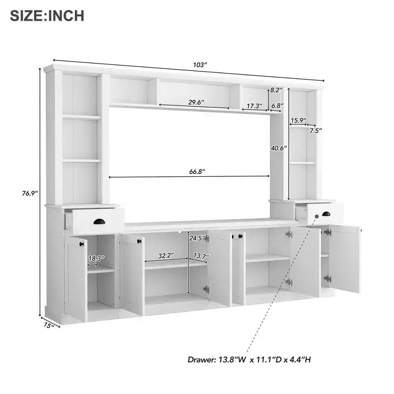 Mobile TV/Libreria Bianco/Nero con Ponte, Porta TV e Mensole, Adatto a TV fino a 75", Montaggio per 2 Persone