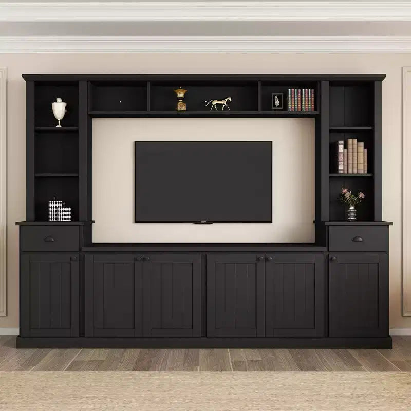 Mobile TV/Libreria Bianco/Nero con Ponte, Porta TV e Mensole, Adatto a TV fino a 75", Montaggio per 2 Persone