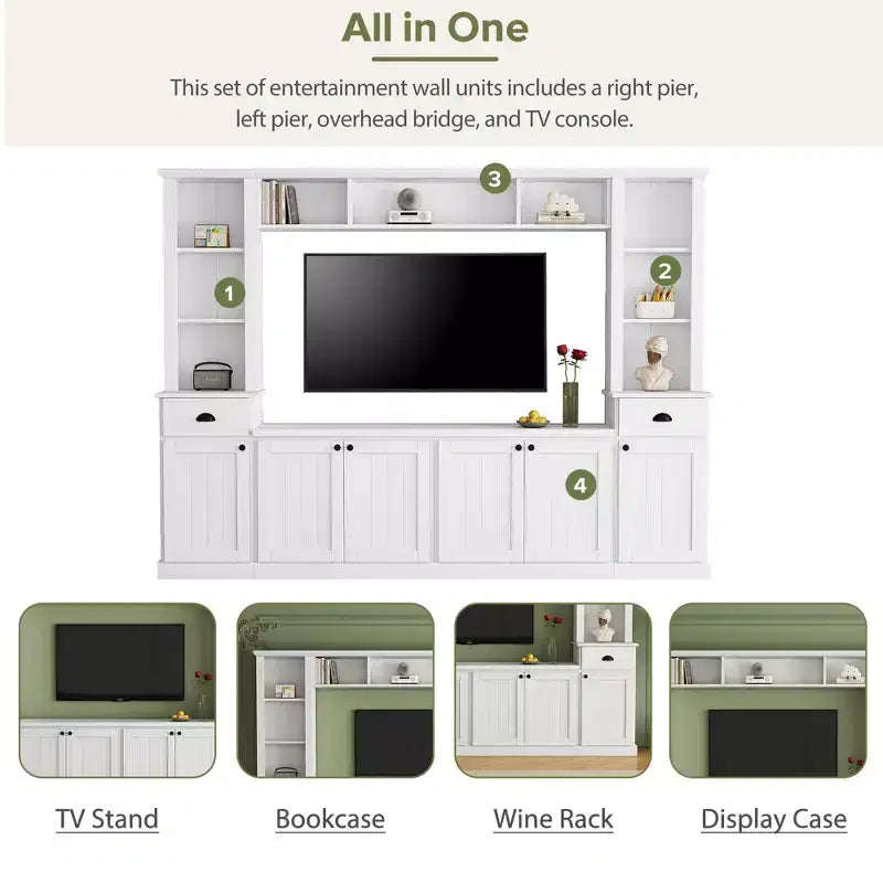 Mobile TV/Libreria Bianco/Nero con Ponte, Porta TV e Mensole, Adatto a TV fino a 75", Montaggio per 2 Persone