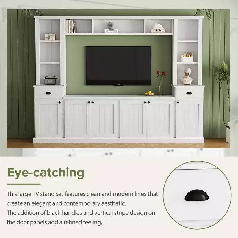 Mobile TV/Libreria Bianco/Nero con Ponte, Porta TV e Mensole, Adatto a TV fino a 75", Montaggio per 2 Persone