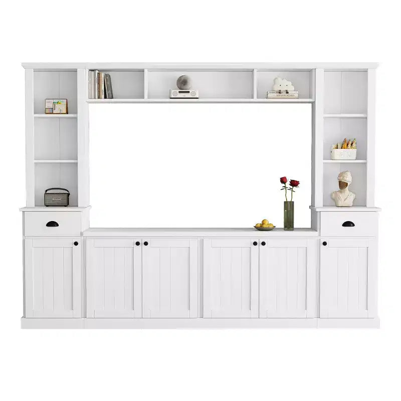 Mobile TV/Libreria Bianco/Nero con Ponte, Porta TV e Mensole, Adatto a TV fino a 75", Montaggio per 2 Persone