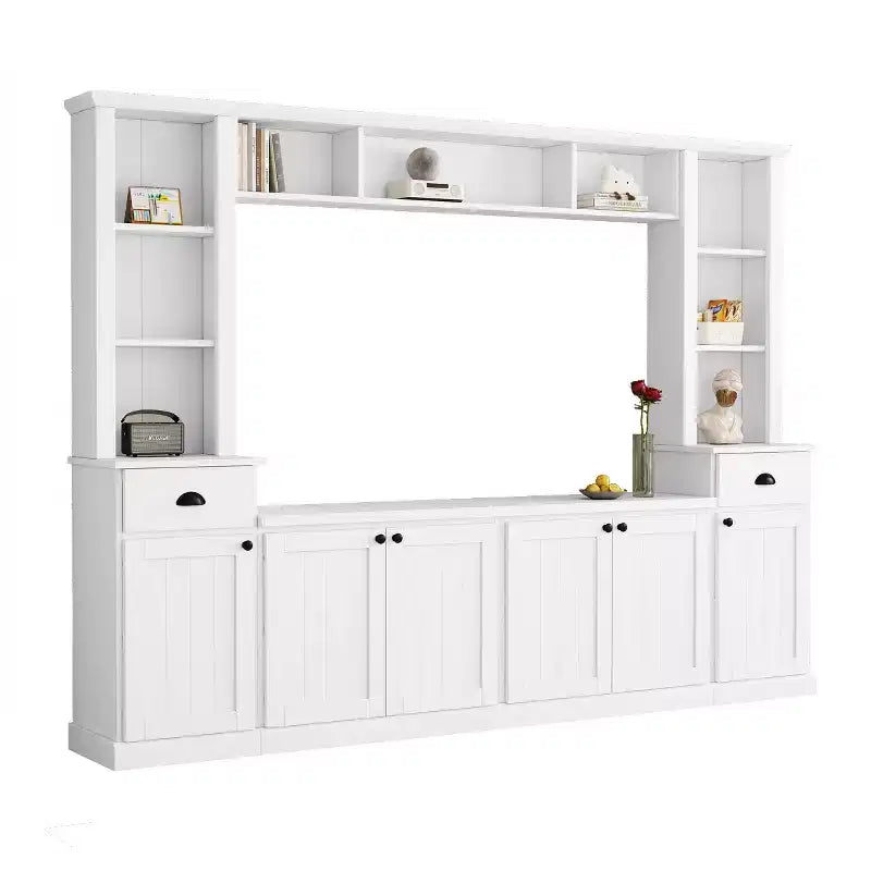 Mobile TV/Libreria Bianco/Nero con Ponte, Porta TV e Mensole, Adatto a TV fino a 75", Montaggio per 2 Persone