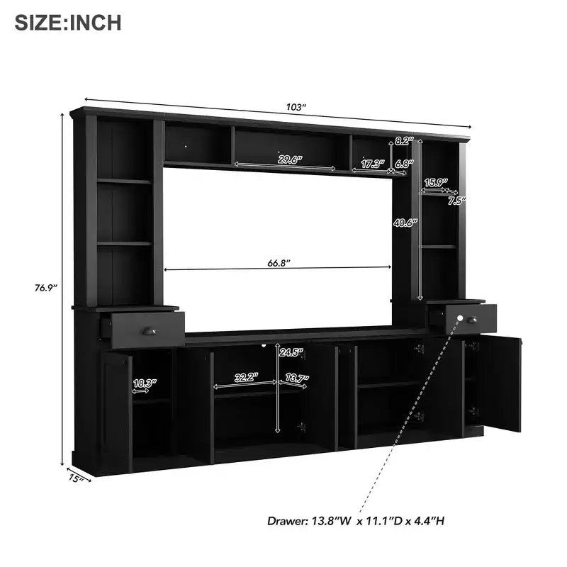Mobile TV/Libreria Bianco/Nero con Ponte, Porta TV e Mensole, Adatto a TV fino a 75", Montaggio per 2 Persone
