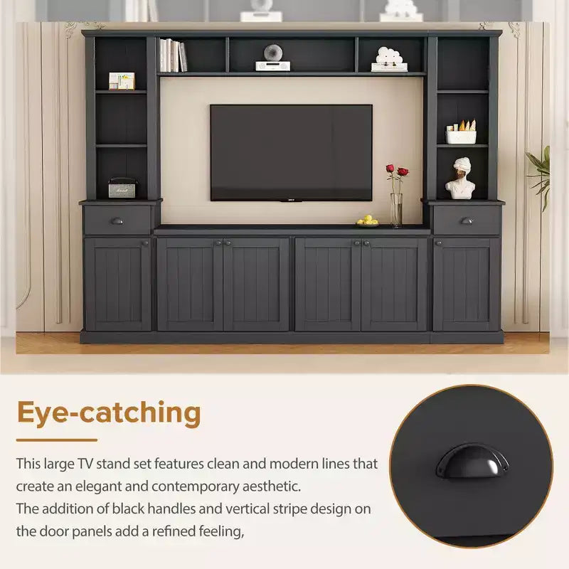 Mobile TV/Libreria Bianco/Nero con Ponte, Porta TV e Mensole, Adatto a TV fino a 75", Montaggio per 2 Persone
