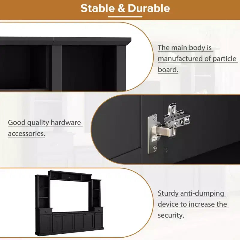 Mobile TV/Libreria Bianco/Nero con Ponte, Porta TV e Mensole, Adatto a TV fino a 75", Montaggio per 2 Persone