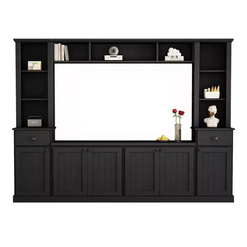 Mobile TV/Libreria Bianco/Nero con Ponte, Porta TV e Mensole, Adatto a TV fino a 75", Montaggio per 2 Persone