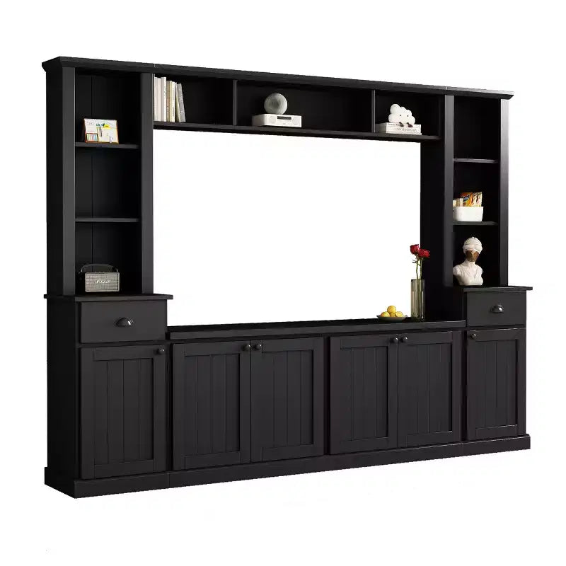 Mobile TV/Libreria Bianco/Nero con Ponte, Porta TV e Mensole, Adatto a TV fino a 75", Montaggio per 2 Persone