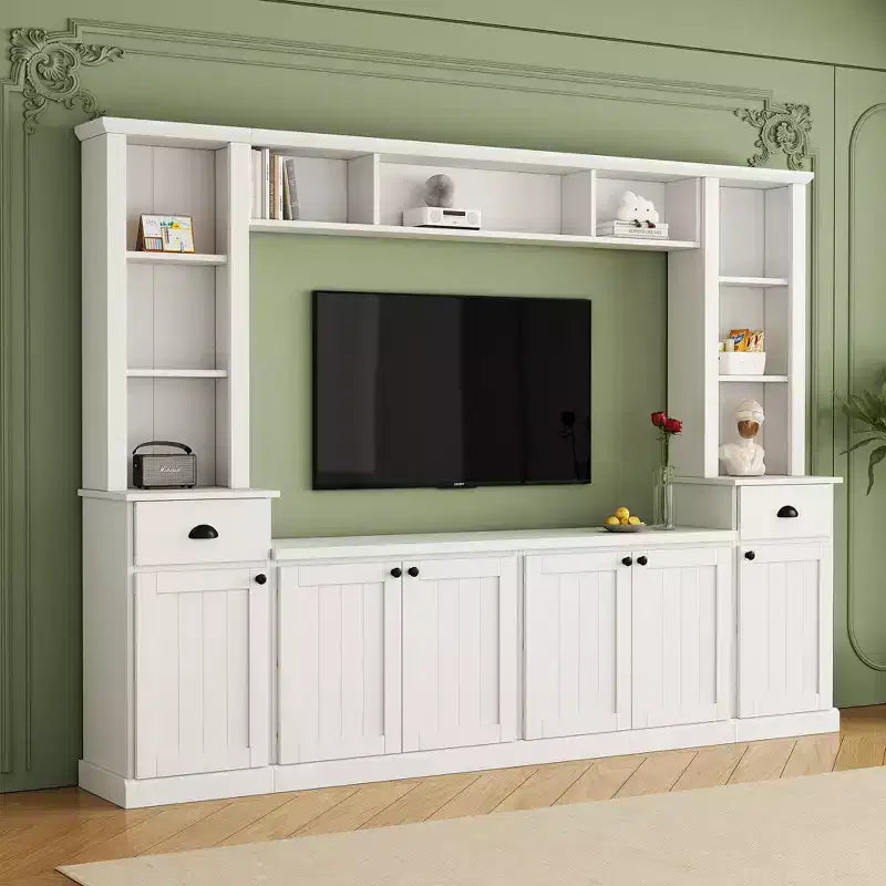 Mobile TV/Libreria Bianco/Nero con Ponte, Porta TV e Mensole, Adatto a TV fino a 75", Montaggio per 2 Persone