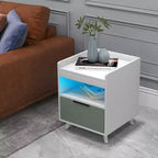 Comodino Bianco con Luci LED RGB, Vano Aperto e Cassetto