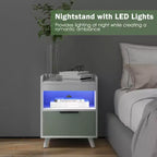 Comodino Bianco con Luci LED RGB, Vano Aperto e Cassetto