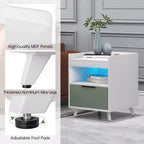 Comodino Bianco con Luci LED RGB, Vano Aperto e Cassetto