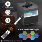 Comodino Bianco con Luci LED RGB, Vano Aperto e Cassetto