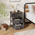 Comodino cassettiera in tessuto a 3 cassetti grigio e marrone rustico, 1–2 unità