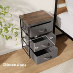 Comodino cassettiera in tessuto a 3 cassetti grigio e marrone rustico, 1–2 unità