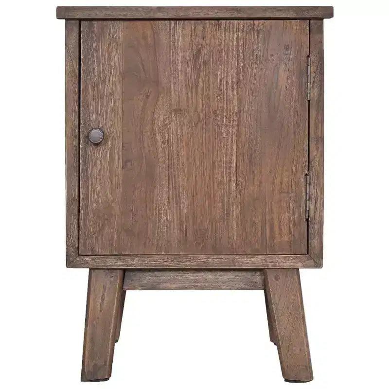 Comodino Rettangolare Marrone in Legno Massello di Teak con Anta Singola