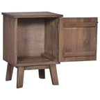 Comodino Rettangolare Marrone in Legno Massello di Teak con Anta Singola