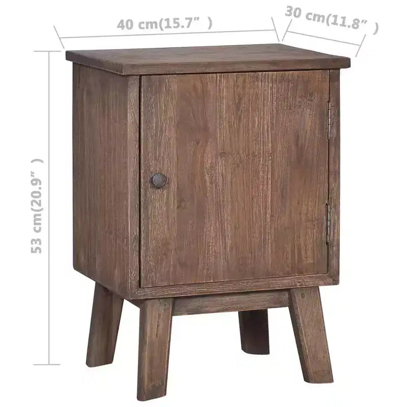 Comodino Rettangolare Marrone in Legno Massello di Teak con Anta Singola
