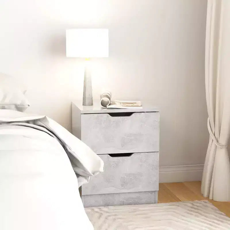 Mobiletto laterale grigio cemento con 2 cassetti, per 1