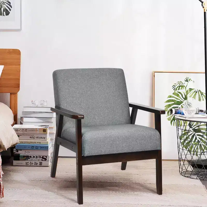 Poltroncina di design in lino beige/grigio/arancione/blu/giallo, stile Mid-Century, seduta singola