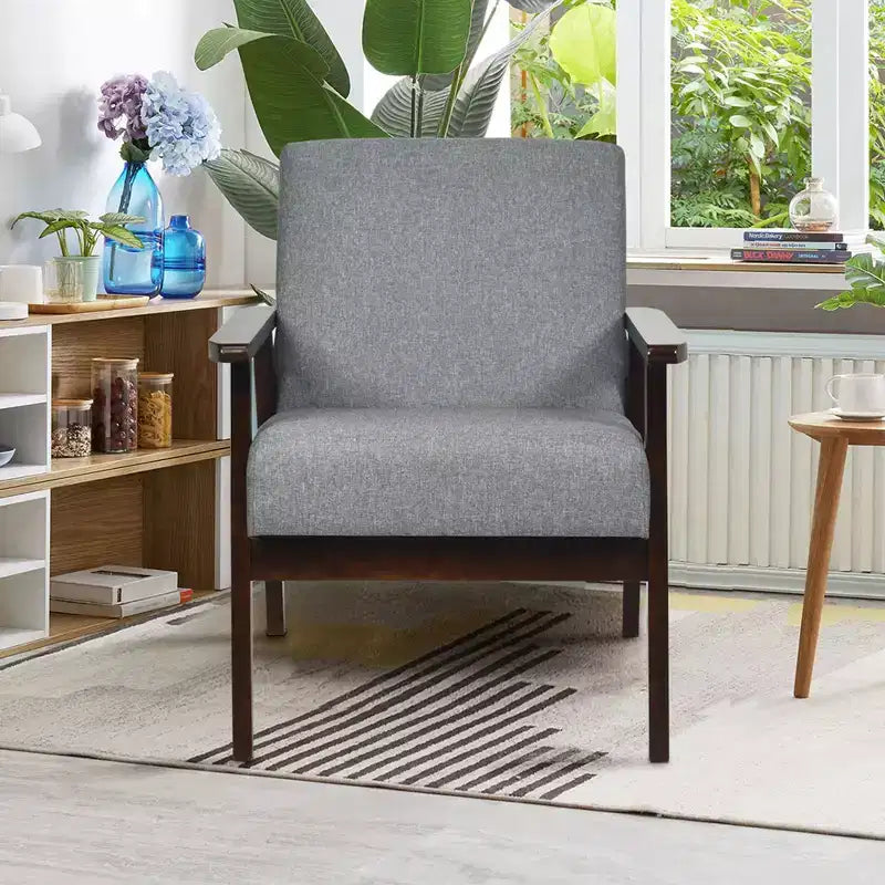 Poltroncina di design in lino beige/grigio/arancione/blu/giallo, stile Mid-Century, seduta singola