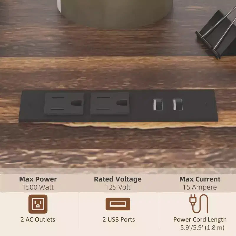Supporto per stampante industriale marrone rustico e nero con ruote, prese USB e AC, uso per 1 persona