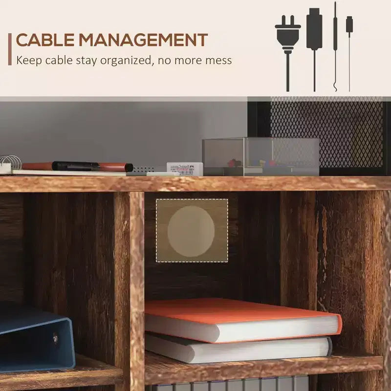 Supporto per stampante industriale marrone rustico e nero con ruote, prese USB e AC, uso per 1 persona