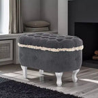 Panca contenitore in velluto a coste blu / grigio / arancione, trapuntata a bottoni, 1 posto