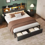 Letto a piattaforma Queen Size, Quercia Nera, Imbottito, Posti Letto 1, con Luci LED e Cassetti Contenitore