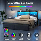 Letto a piattaforma Queen Size, Quercia Nera, Imbottito, Posti Letto 1, con Luci LED e Cassetti Contenitore