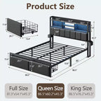 Letto a piattaforma Queen Size, Quercia Nera, Imbottito, Posti Letto 1, con Luci LED e Cassetti Contenitore