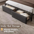 Letto a piattaforma Queen Size, Quercia Nera, Imbottito, Posti Letto 1, con Luci LED e Cassetti Contenitore