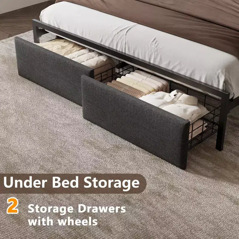 Letto a piattaforma Queen Size, Quercia Nera, Imbottito, Posti Letto 1, con Luci LED e Cassetti Contenitore