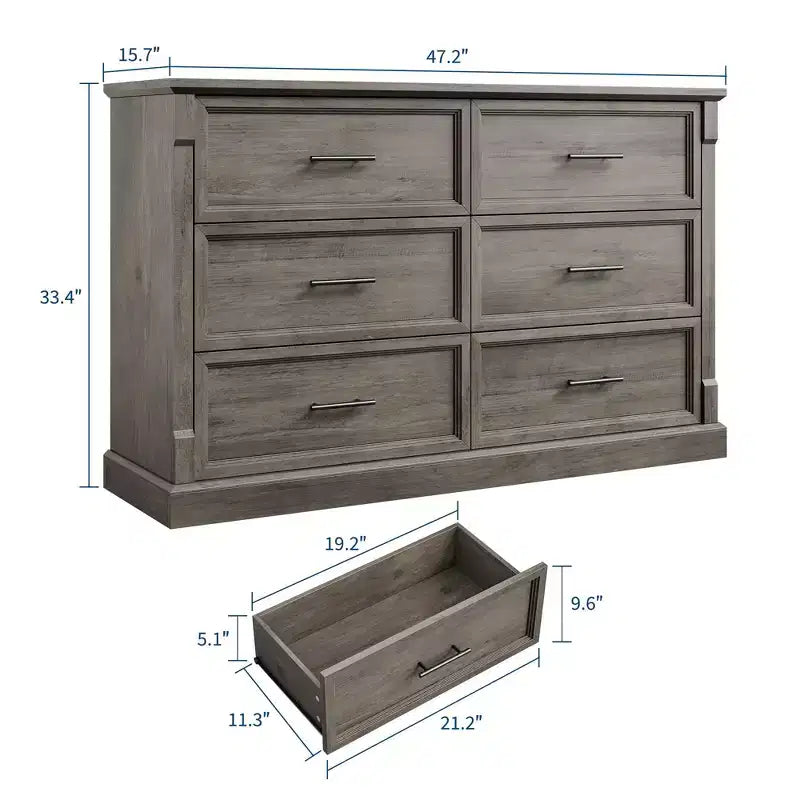 Comò a 6 cassetti rustico marrone/grigio, cassettiera larga per uso individuale