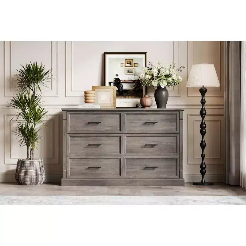 Comò a 6 cassetti rustico marrone/grigio, cassettiera larga per uso individuale