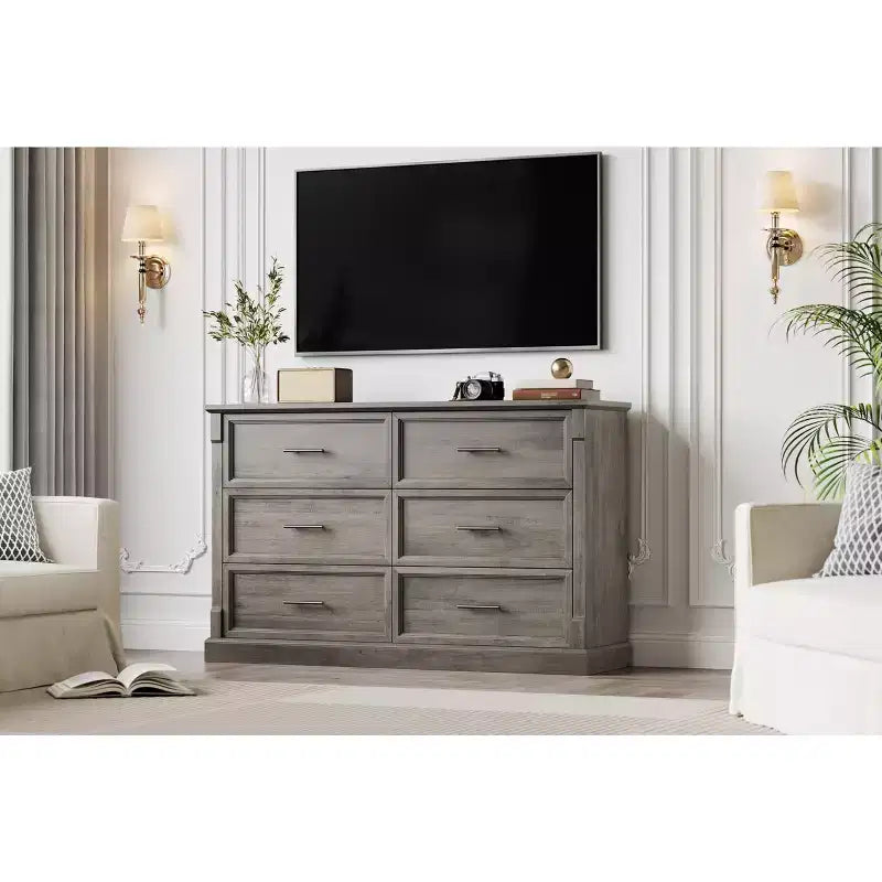 Comò a 6 cassetti rustico marrone/grigio, cassettiera larga per uso individuale