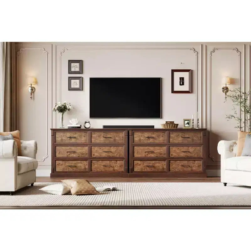 Comò a 6 cassetti rustico marrone/grigio, cassettiera larga per uso individuale