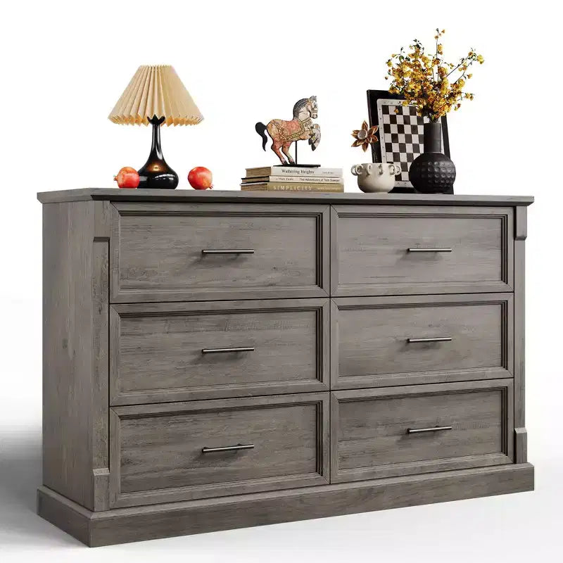 Comò a 6 cassetti rustico marrone/grigio, cassettiera larga per uso individuale
