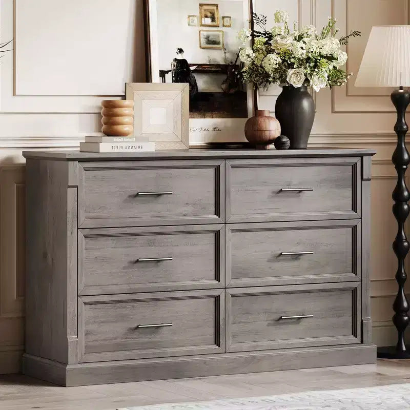 Comò a 6 cassetti rustico marrone/grigio, cassettiera larga per uso individuale