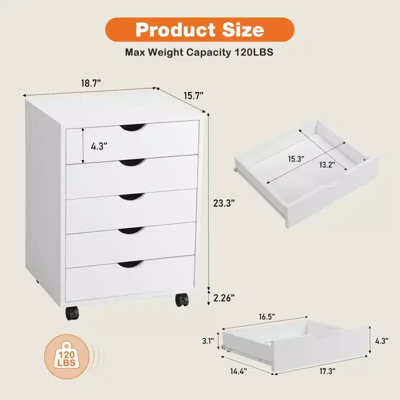 Nero / Bianco, classificatore mobile a 5 / 7 cassetti, montaggio a 1 persona