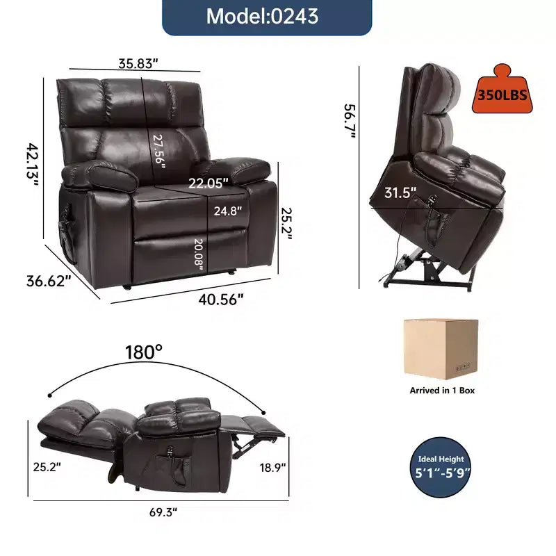 Poltrona reclinabile elettrica grande con sollevatore motorizzato, doppia motorizzazione, con massaggio e riscaldamento in ciniglia beige, posizione infinita, portata fino a 158 kg, con portabicchieri a scomparsa