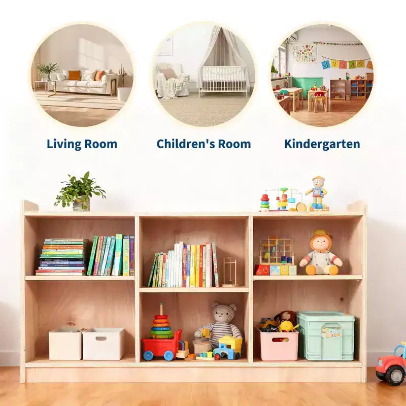 Libreria Montessoriana in Legno, Organizer Giocattoli e Libri a 5 Scomparti con Divisori Regolabili, Libreria per Bambini con Finitura Naturale per Sala Giochi