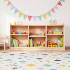 Libreria Montessoriana in Legno, Organizer Giocattoli e Libri a 5 Scomparti con Divisori Regolabili, Libreria per Bambini con Finitura Naturale per Sala Giochi