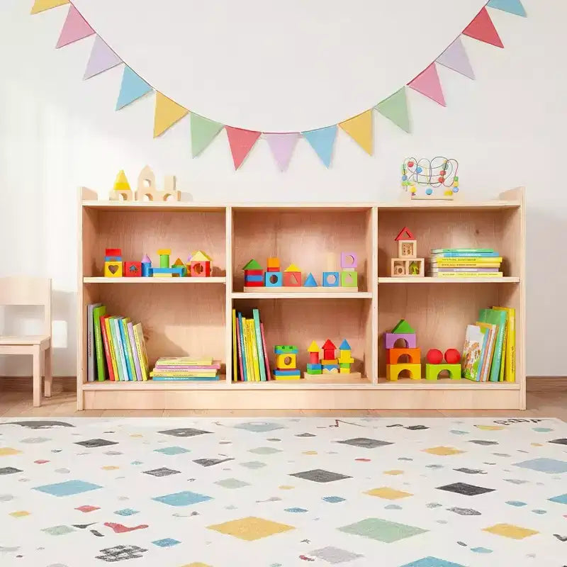 Libreria Montessoriana in Legno, Organizer Giocattoli e Libri a 5 Scomparti con Divisori Regolabili, Libreria per Bambini con Finitura Naturale per Sala Giochi
