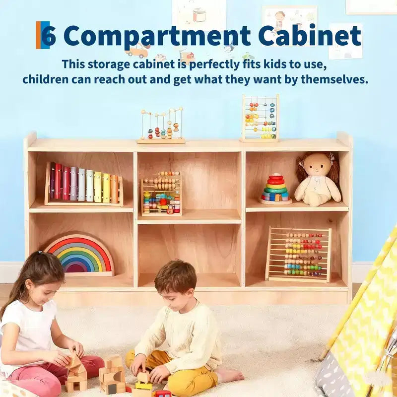 Libreria Montessoriana in Legno, Organizer Giocattoli e Libri a 5 Scomparti con Divisori Regolabili, Libreria per Bambini con Finitura Naturale per Sala Giochi