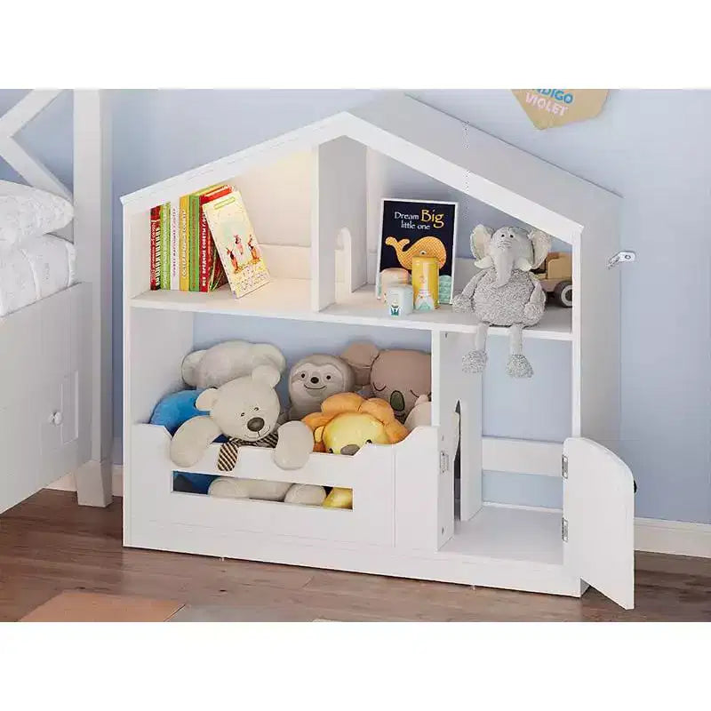 Libreria per Bambini a 2 Livelli con Luce a Sensore di Movimento - Scaffale in Legno, Organizer per Giocattoli, Porta Libri per Camerette, Aule, Sale Giochi