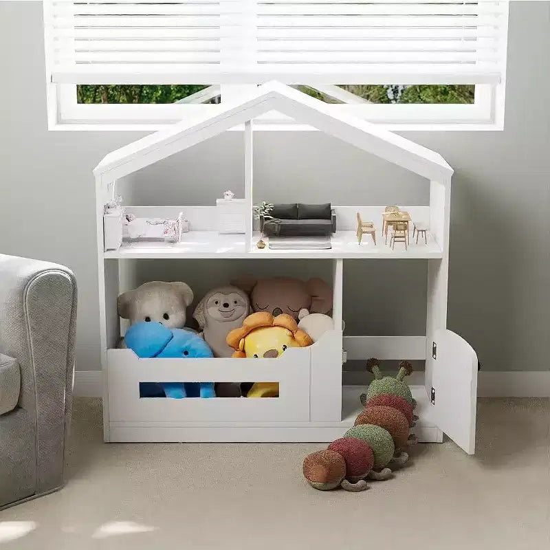Libreria per Bambini a 2 Livelli con Luce a Sensore di Movimento - Scaffale in Legno, Organizer per Giocattoli, Porta Libri per Camerette, Aule, Sale Giochi