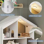 Libreria per Bambini a 2 Livelli con Luce a Sensore di Movimento - Scaffale in Legno, Organizer per Giocattoli, Porta Libri per Camerette, Aule, Sale Giochi